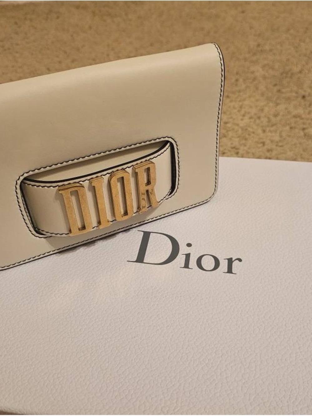 Dior Ivory Leather Clutch with Gold DIOR Lettering